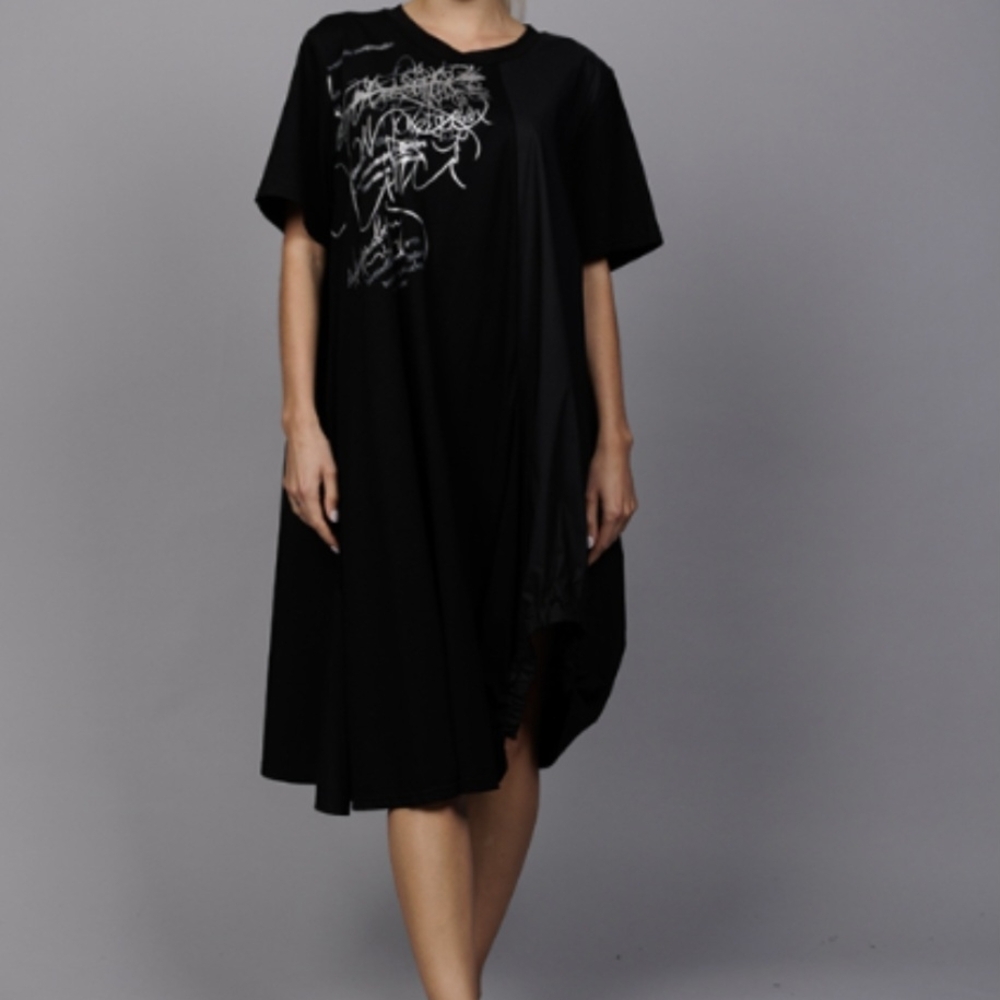 Paolo Tricut XL Avante Garde Black Graphic Dress